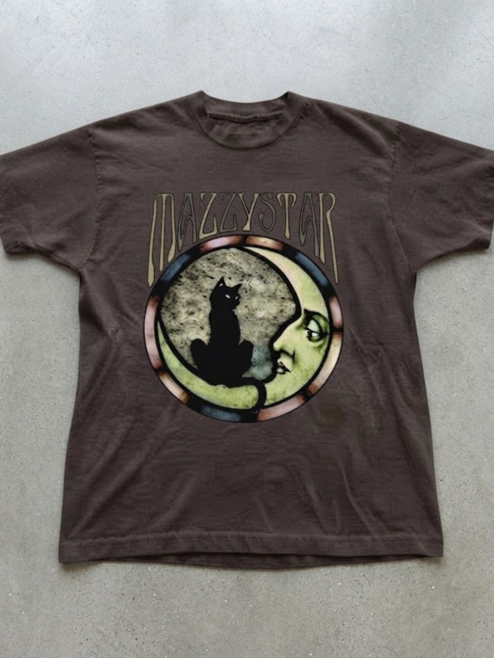 Black Mazzy Star Cat Moon Graphic Brown Gildan T-Shirt
